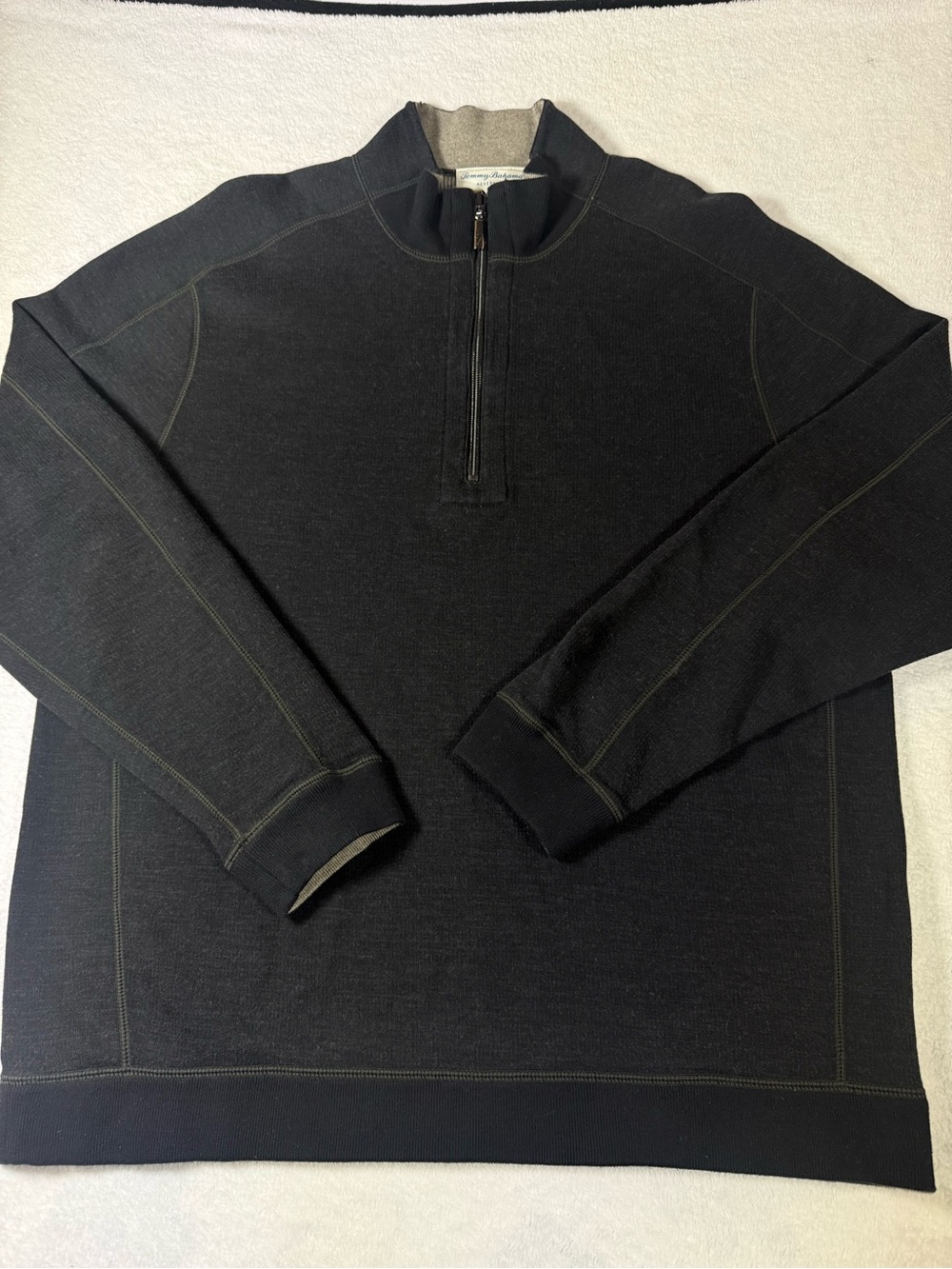 Tommy Bahama Men's Black Half-Zip Sweater with Contrast Stitching